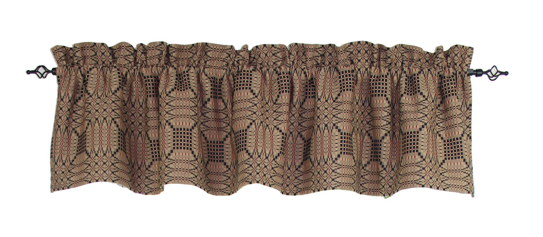 Trenton Jacquard Nutmeg Black Red Valance  - Home Collections by Raghu