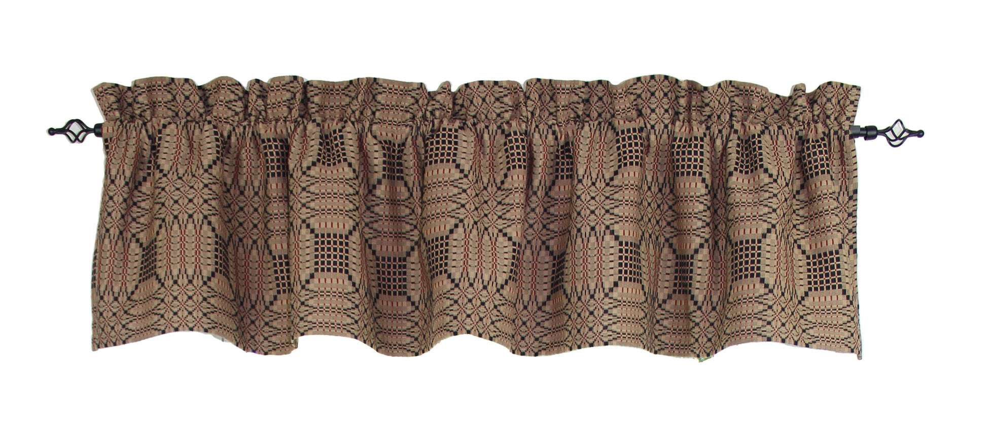 Trenton Jacquard Nutmeg Black Red Valance  - Home Collections by Raghu