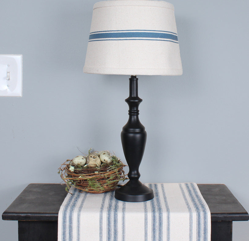 Grain Sack Stripe Cream - Colonial Blue Lampshade  - Home Collections by Raghu