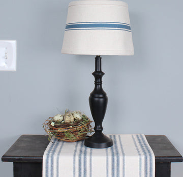 Grain Sack Stripe Cream - Colonial Blue Lampshade  - Home Collections by Raghu