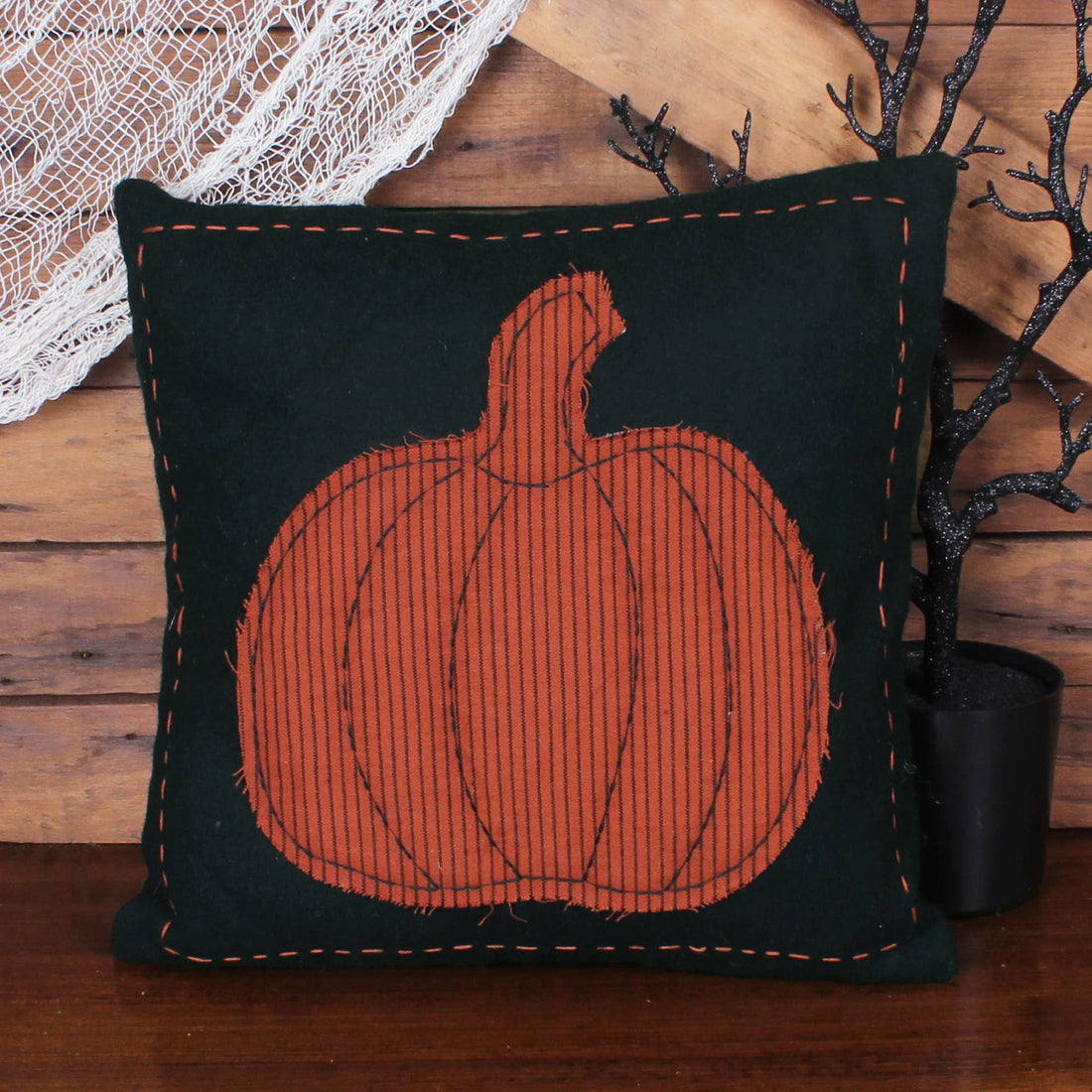 Pumpkin Applique Pillow 14 In - Home Collections by Raghu