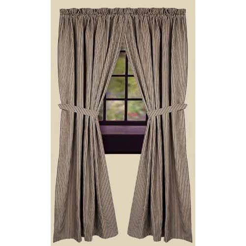 Black-Nutmeg York Ticking Drapery 86" Panels - Lined - Home Collections by Raghu