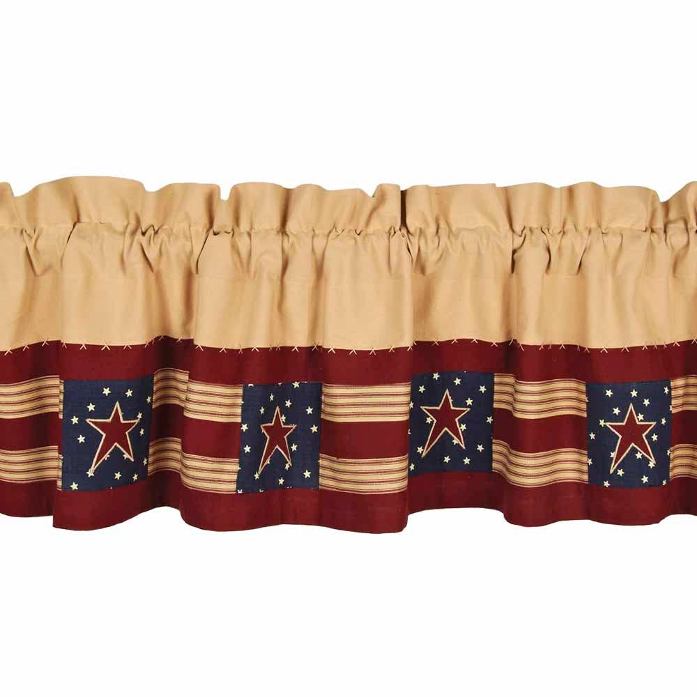 Nutmeg - Indigo - Barn Red Stars and Stripes Valance - Lined - Home Collections by Raghu