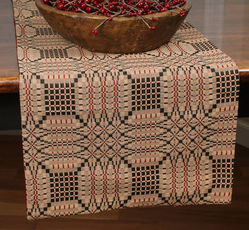 Trenton Jacquard Nutmeg Black Red Table Runner  - Home Collections by Raghu
