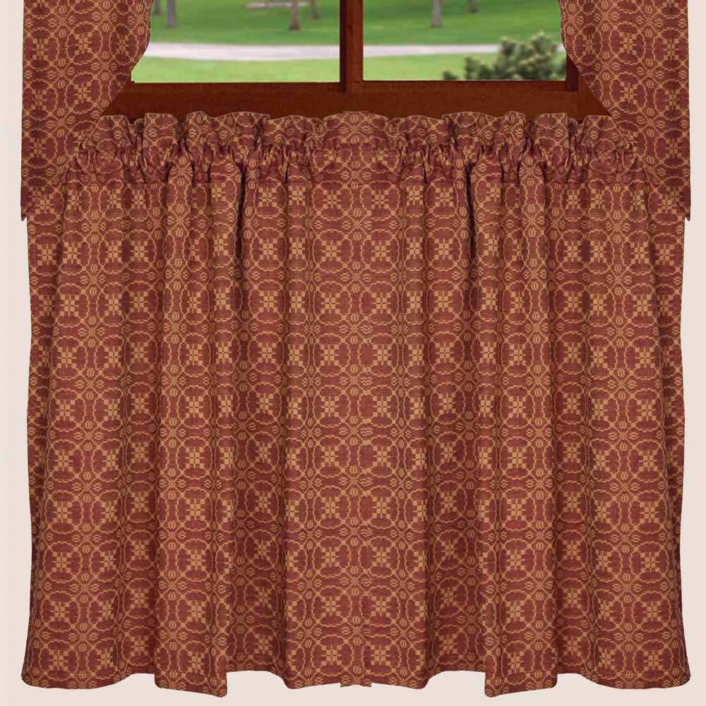 Barn Red-Tan Marshfield Jacquard 36" Tiers - Lined - Home Collections by Raghu