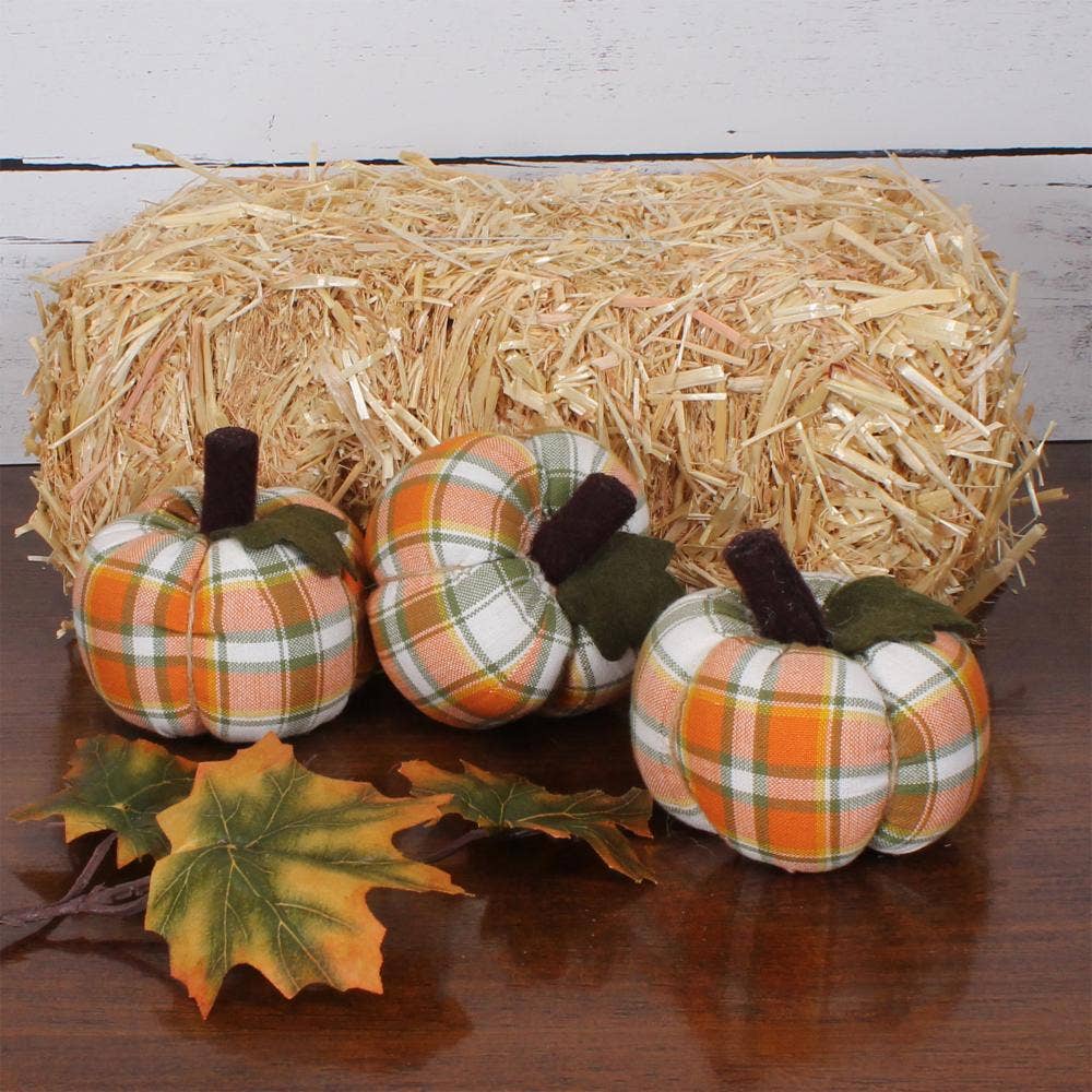 Fall Harvest Plaid Mini Pumpkins set of 3 ON810559