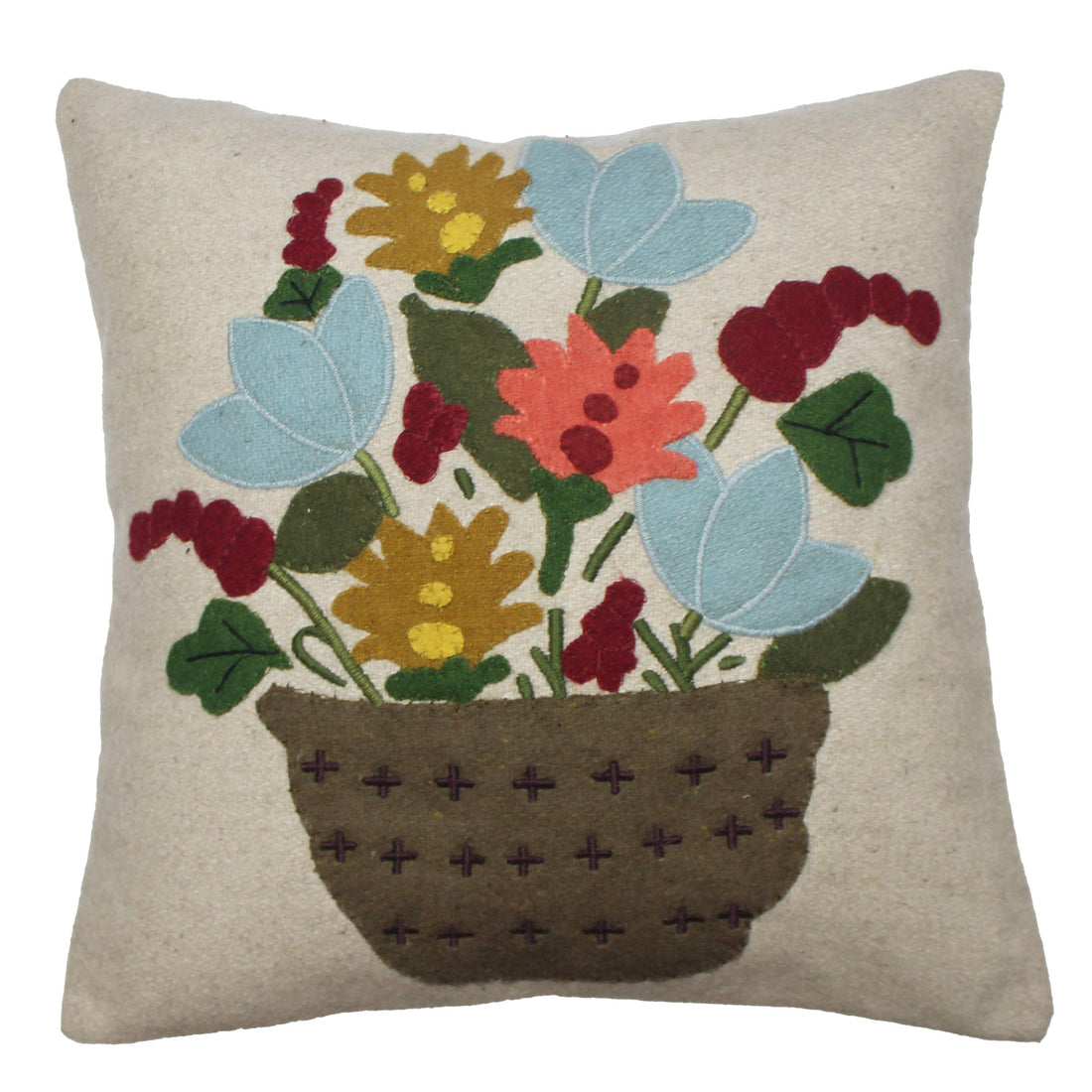 Floral Basket Wool Pillow 14 In - Home Collections by Raghu