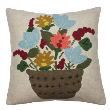 Floral Basket Wool Pillow 14 In - Home Collections by Raghu