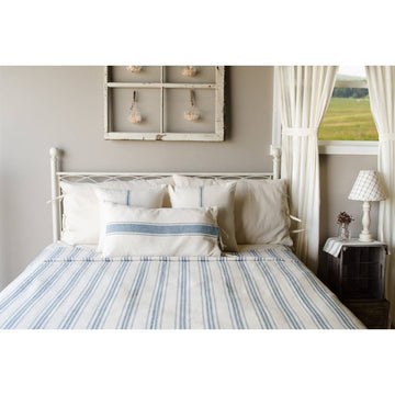 Colonial Blue-Cream Grain Sack Stripe Bed Cover Queen - Home Collections by Raghu