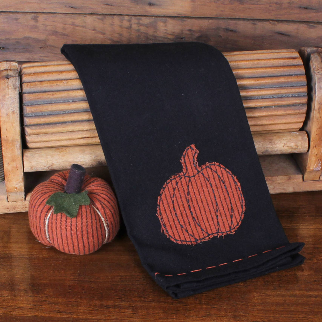 Pumpkin Ticking Applique towel- Set of Two - Home Collections by Raghu