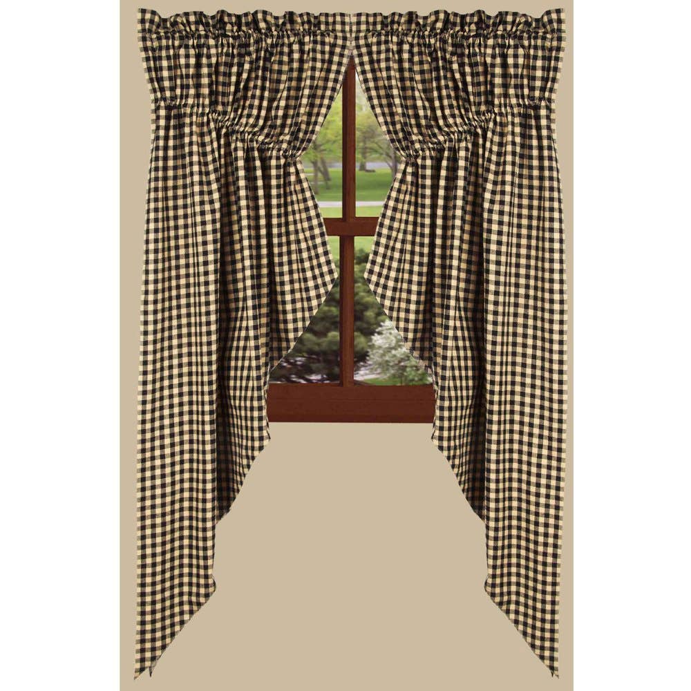 Black-Nutmeg Heritage House Check Black Gathered Swag - Lined - Home Collections by Raghu