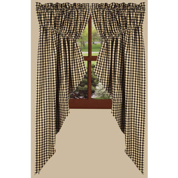 Black-Nutmeg Heritage House Check Black Gathered Swag - Lined - Home Collections by Raghu