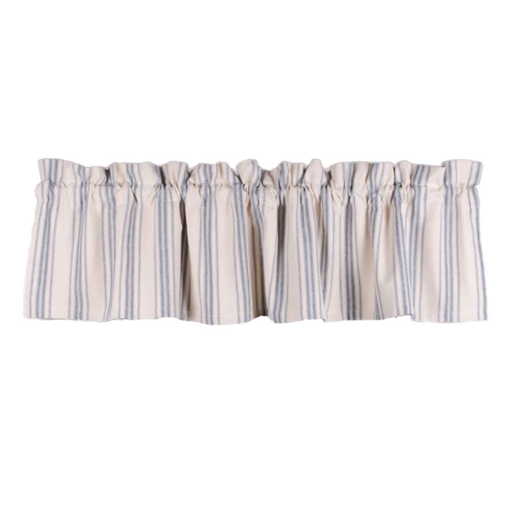 Colonial Blue-Cream Grain Sack Stripe Valance - Lined - Home Collections by Raghu