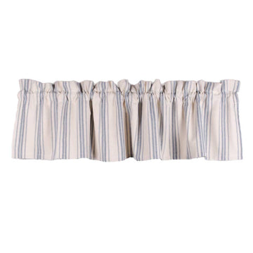 Colonial Blue-Cream Grain Sack Stripe Valance - Lined - Home Collections by Raghu