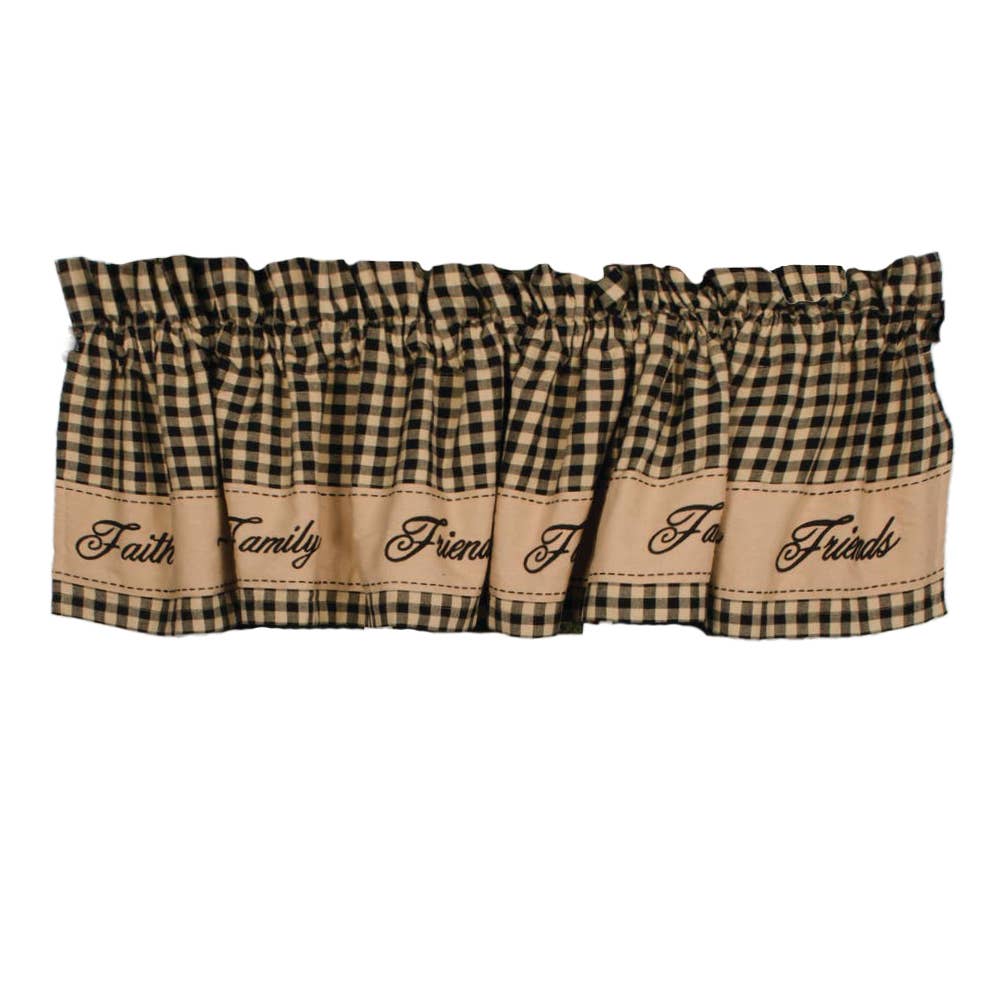 Black-Nutmeg Faith-Family-Friends Valance - Lined - Home Collections by Raghu
