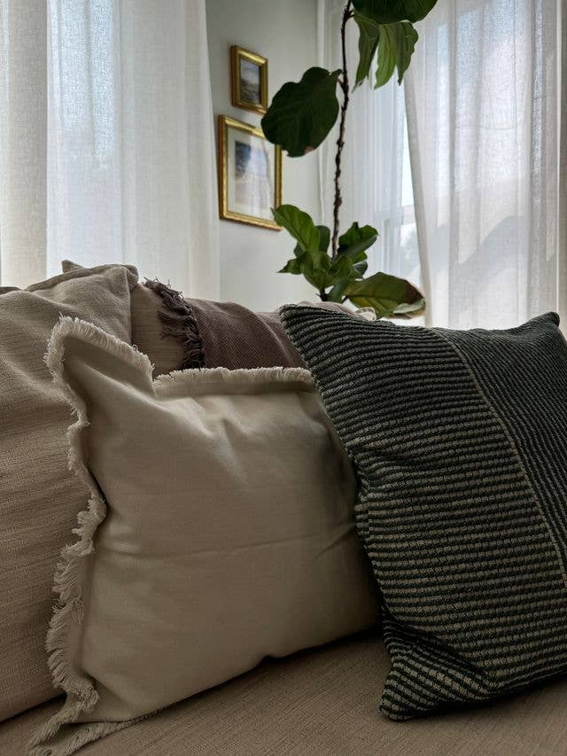 Oatmeal Lumbar Frayed Pillow 15x27