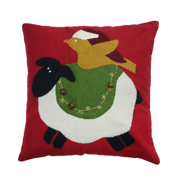 Sheep and Bird Pillow 14 In - Home Collections by Raghu