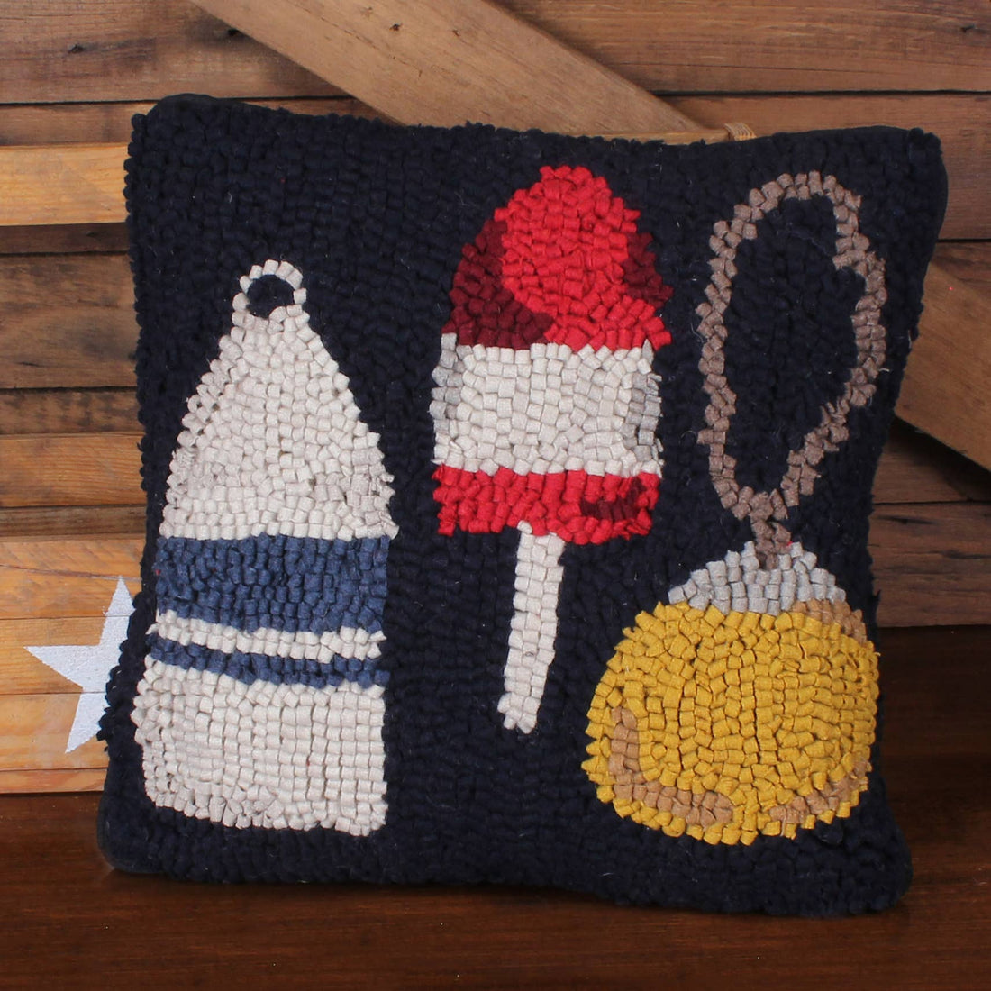 Buoy Wool Hooked Pillow 14 In - Home Collections by Raghu