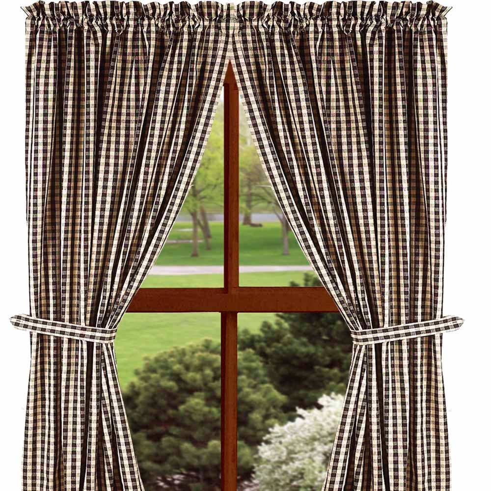 Black Nutmeg Heritage House Check Black Drapery 86" Panels Lined - Home Collections by Raghu