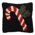 Candy Cane Wool Hooked  Pillow 14 In - Home Collections by Raghu