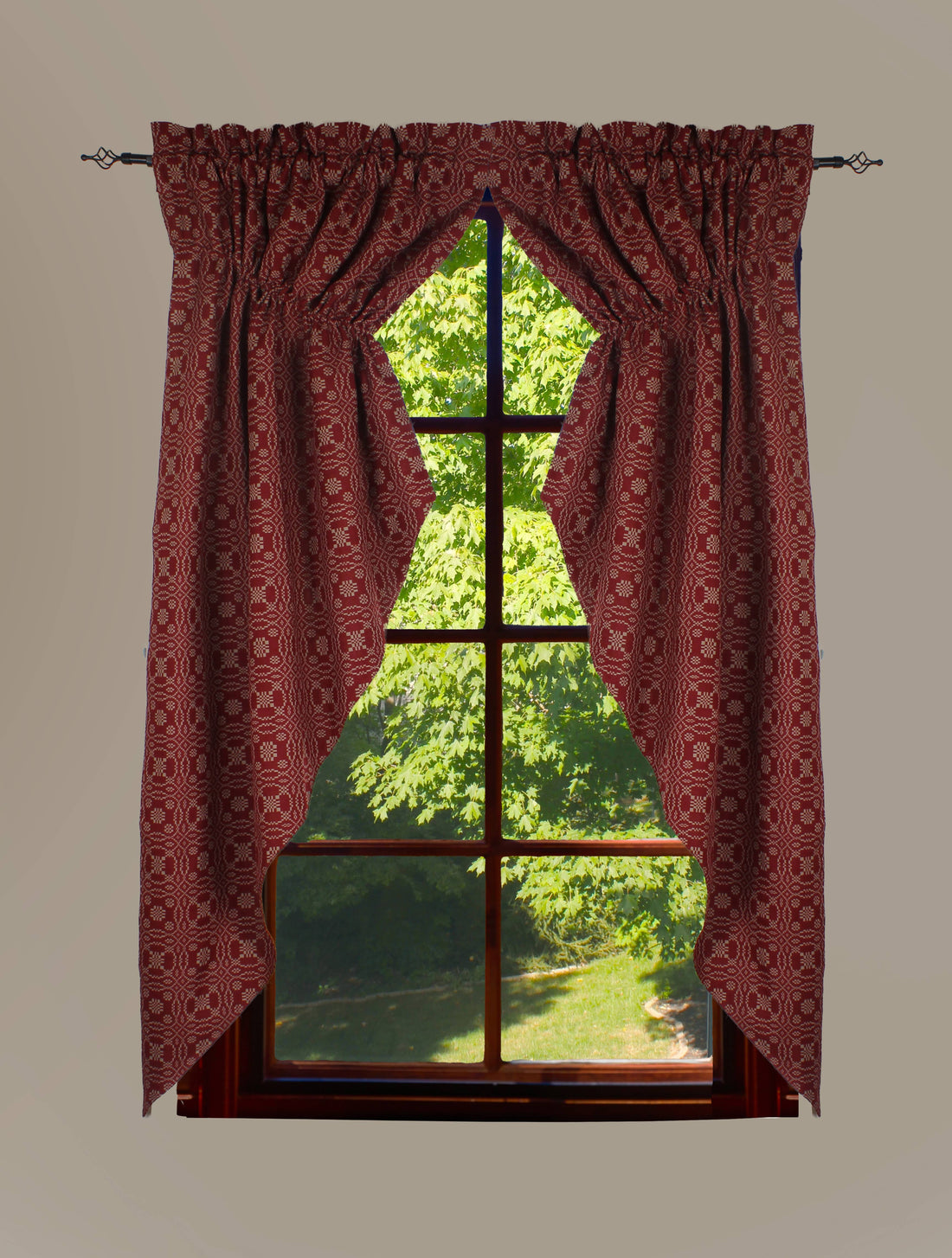 Lover's Knot  Barn Red gathered Swag - Home Collections by Raghu