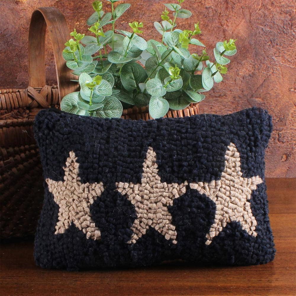 Three Star hooked Pillow 8x12 Navy PL572014 - hcbyraghu