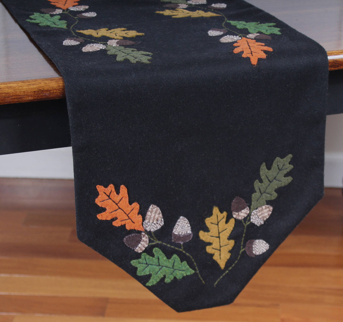 Leaves & Acorns Black Table Runner   - Home Collections by Raghu