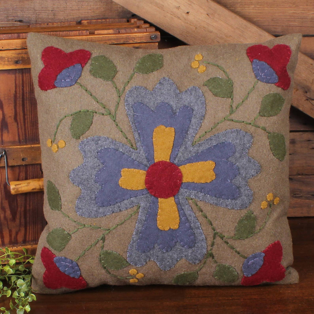 Folk Flower Square Wool Pillow 14 In - Home Collections by Raghu