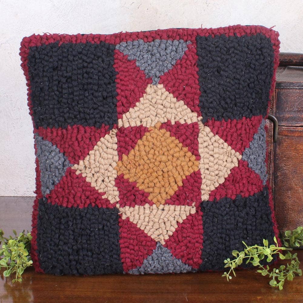 Quilt Square Wool hooked Pillow PL264002 - hcbyraghu