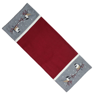 Chickadees Red Table Runner  - Home Collections by Raghu