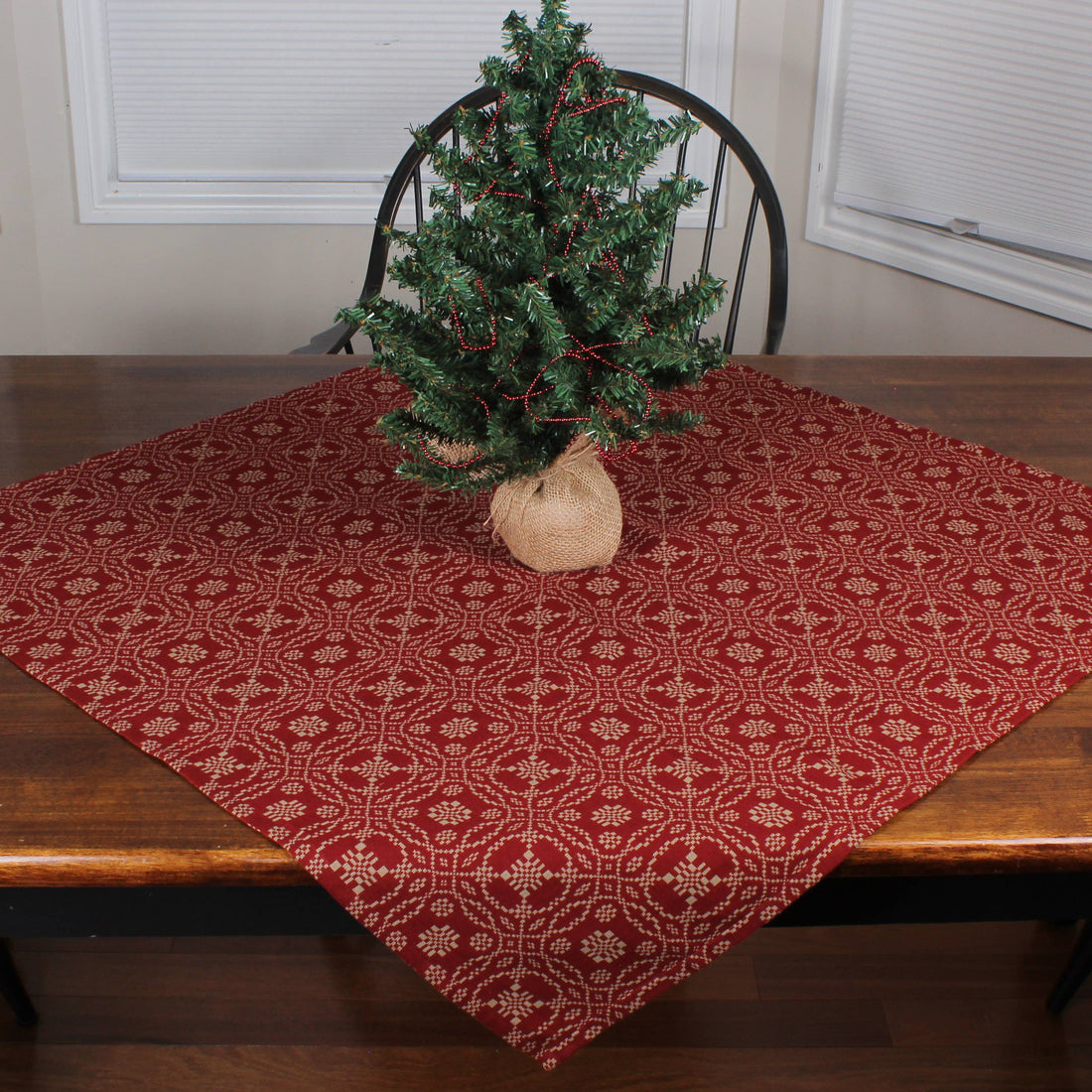 Lover's Knot  Barn Red Table Square 36 In - Home Collections by Raghu