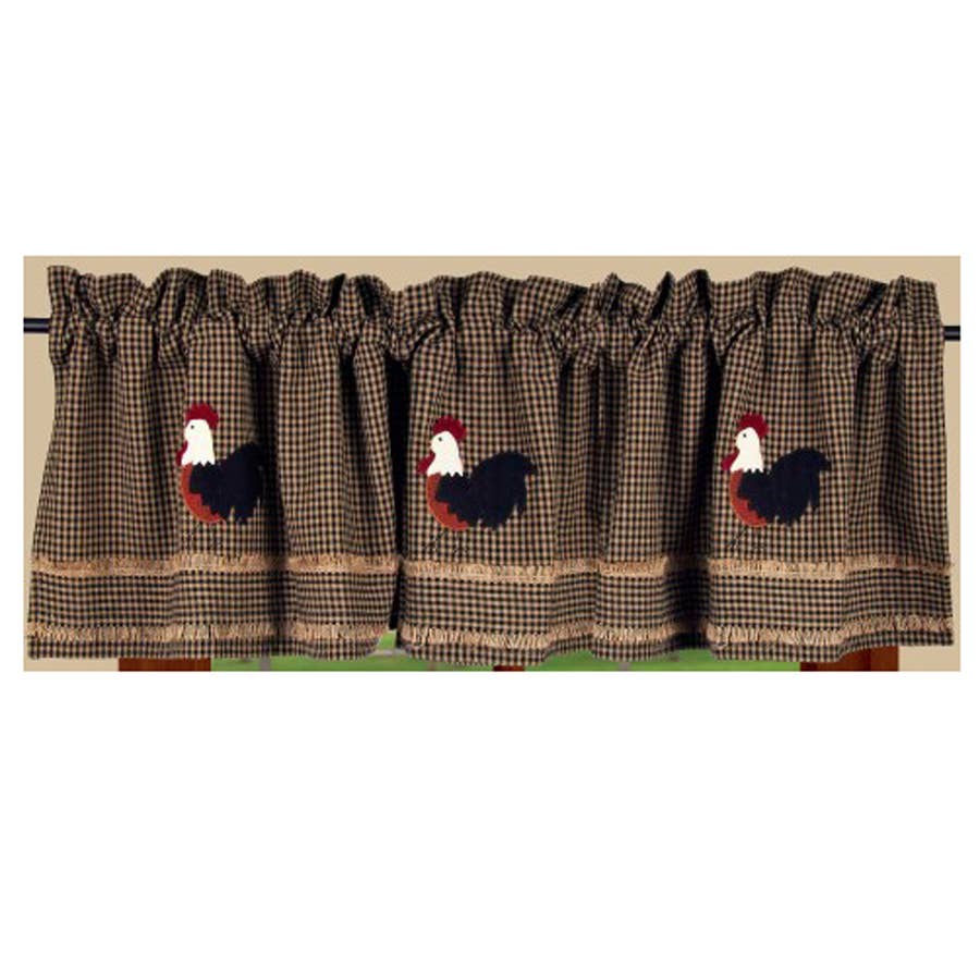 Black - Oat Rise and Shine Rooster Valance - Lined - Home Collections by Raghu