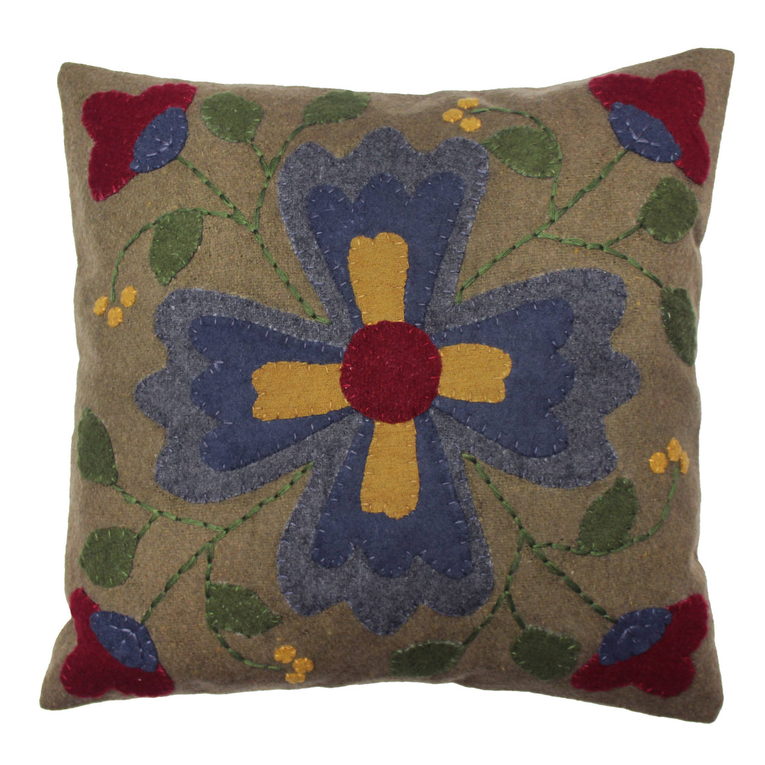 Folk Flower Square Wool Pillow 14 In - Home Collections by Raghu