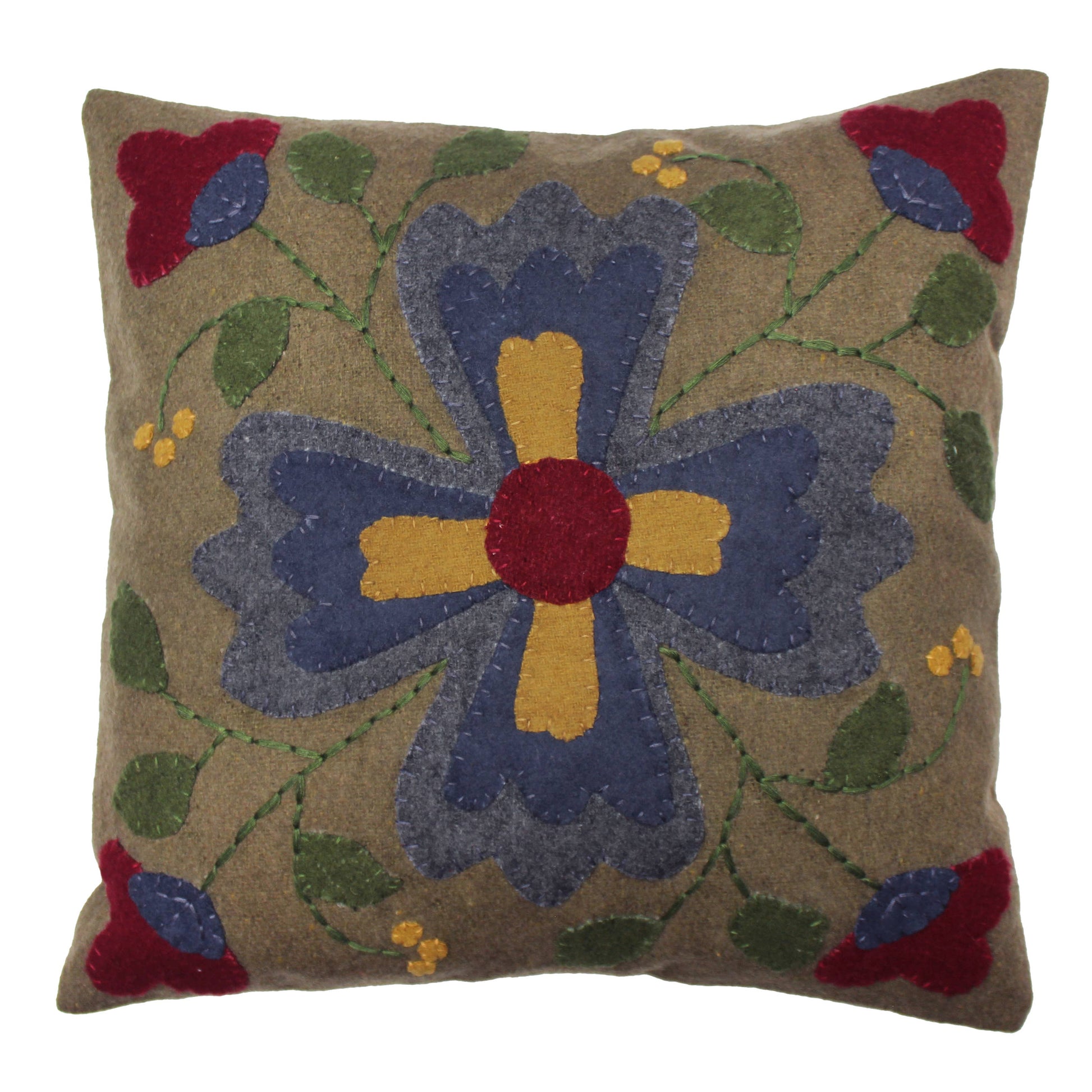 Folk Flower Square Wool Pillow 14 In - Home Collections by Raghu