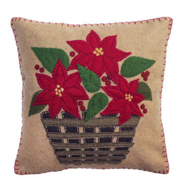 Poinsettia Basket Wool Pillow 14 In - Home Collections by Raghu
