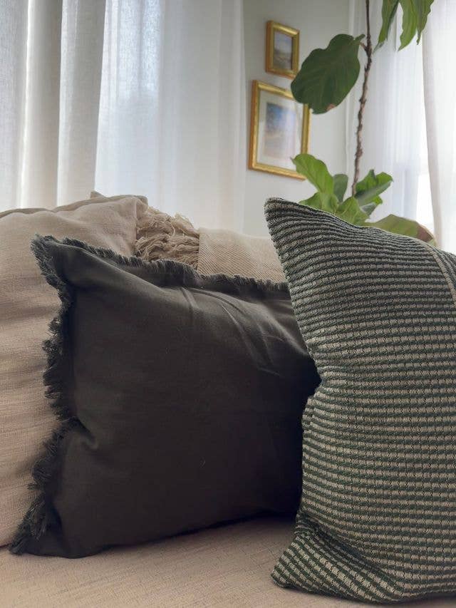 Moss Lumbar Frayed Pillow 15x27