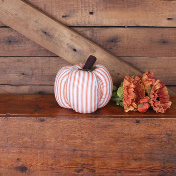 Cream Orange Ticking Pumpkin 4x3 Ornament-  Home Collections by Raghu