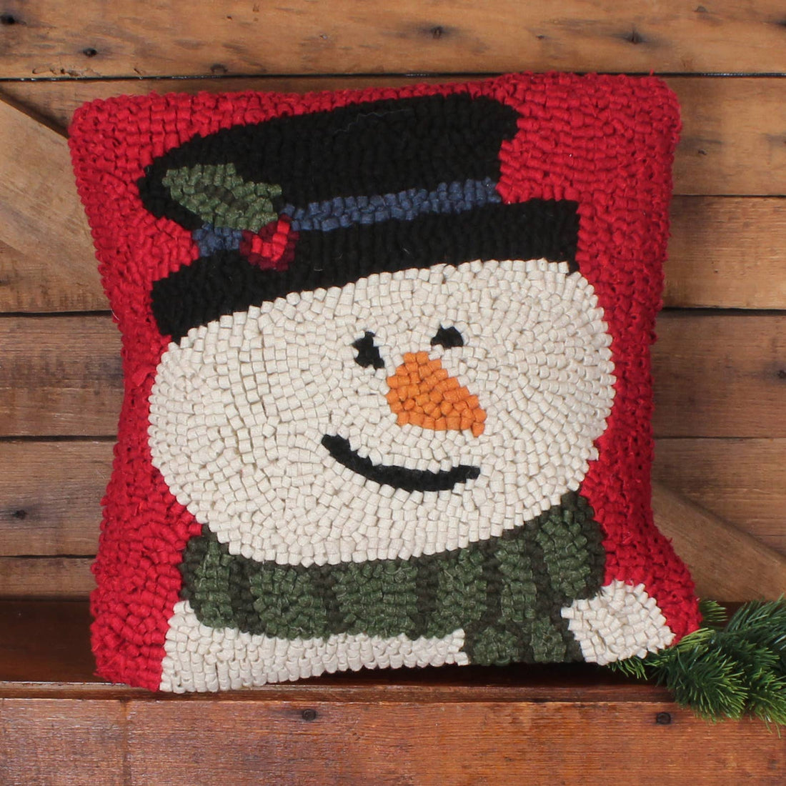 Flurry the Snowman Hooked  Pillow 14 In - Home Collections by Raghu