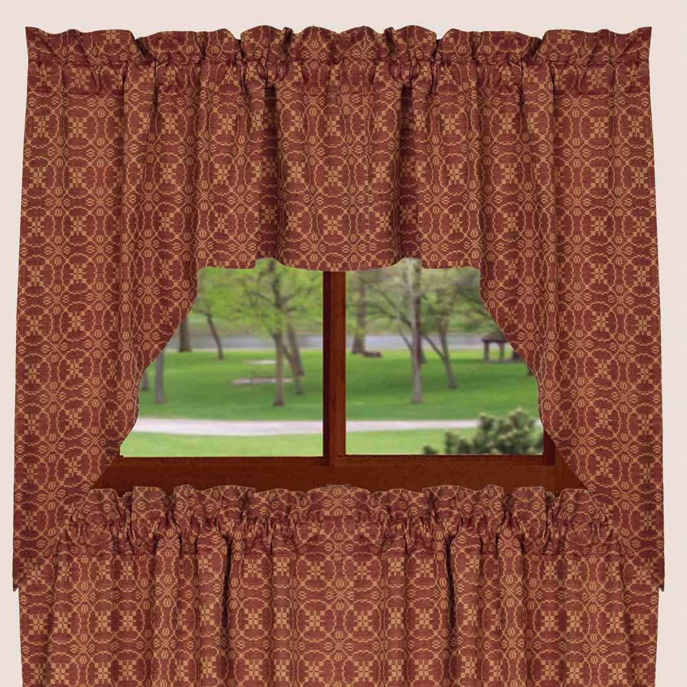 Barn Red-Tan Marshfield Jacquard Swag - Lined - Home Collections by Raghu