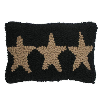 Three Star hooked Pillow 8x12 Black PL572011