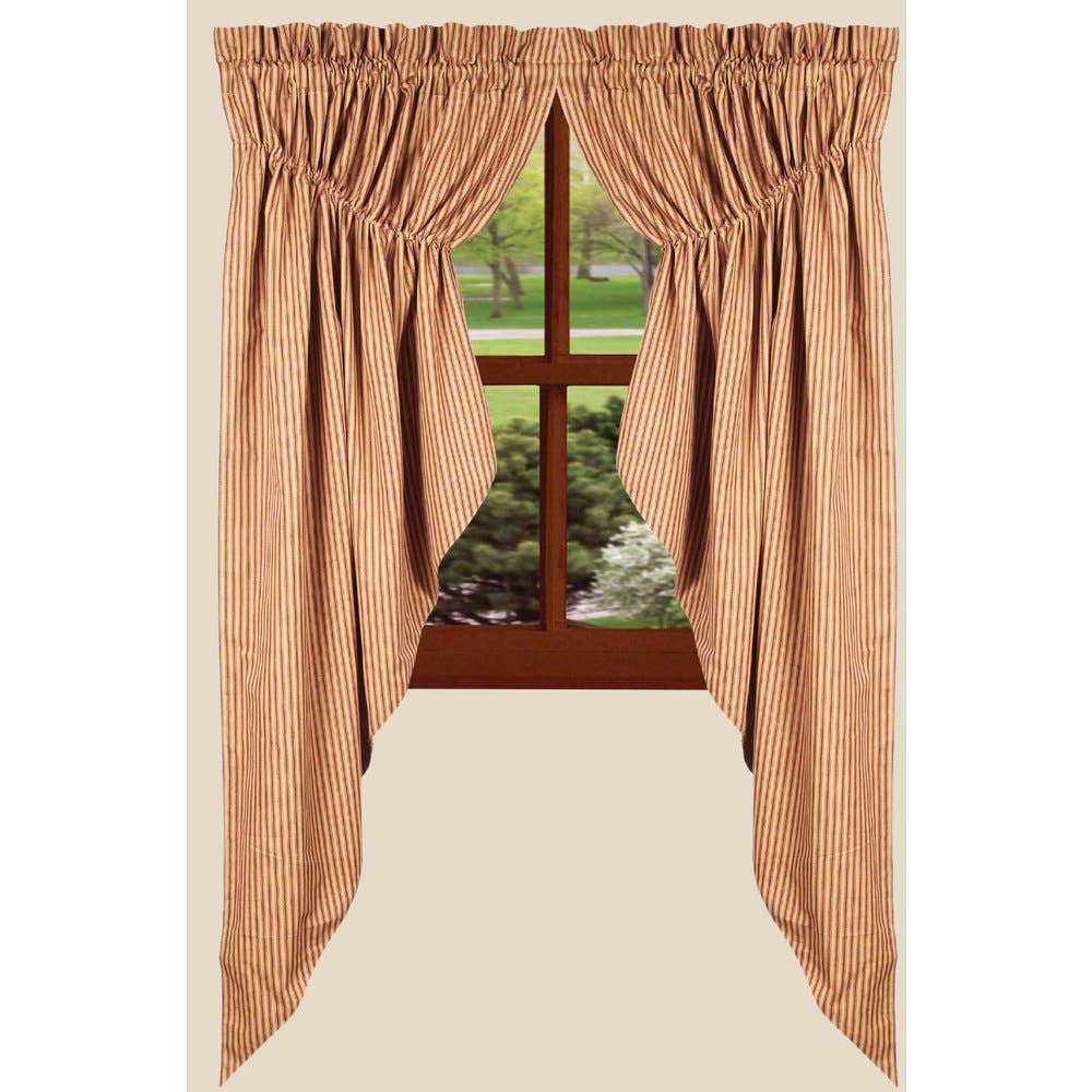 Barn Red Nutmeg York Ticking Gathered Swag Lined - Home Collections by Raghu