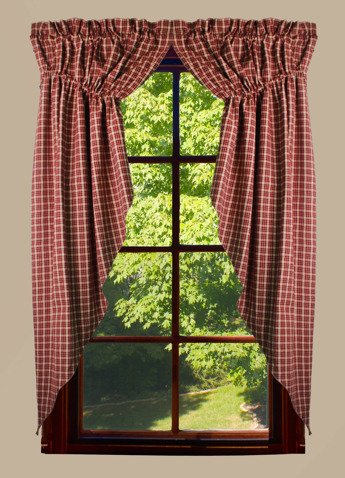 Appleton Barn Red  Plaid Gathered Swag C6113017- Home Collections by Raghu