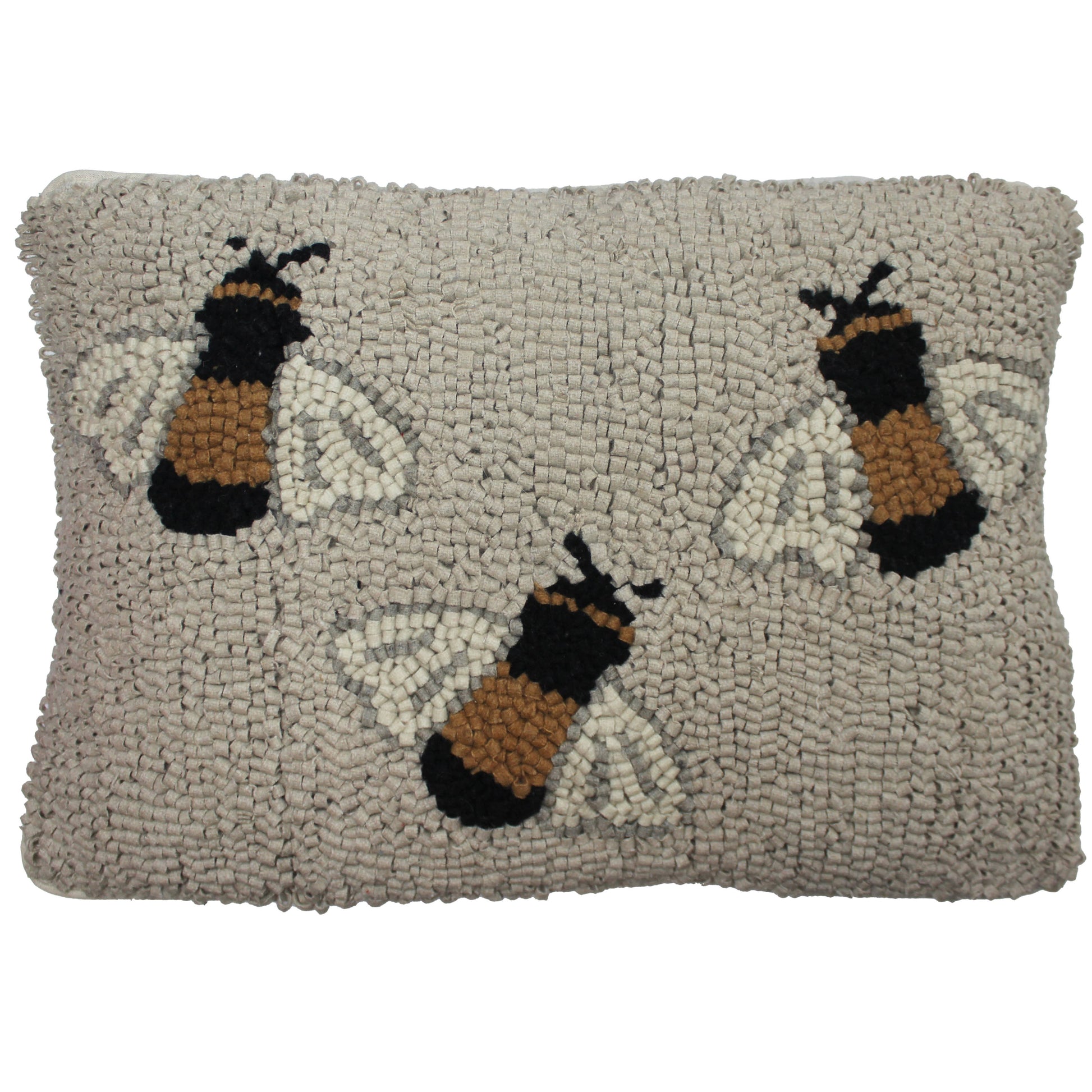 Three Bees Hooked Pillow 14 Inx20 In - Home Collections by Raghu