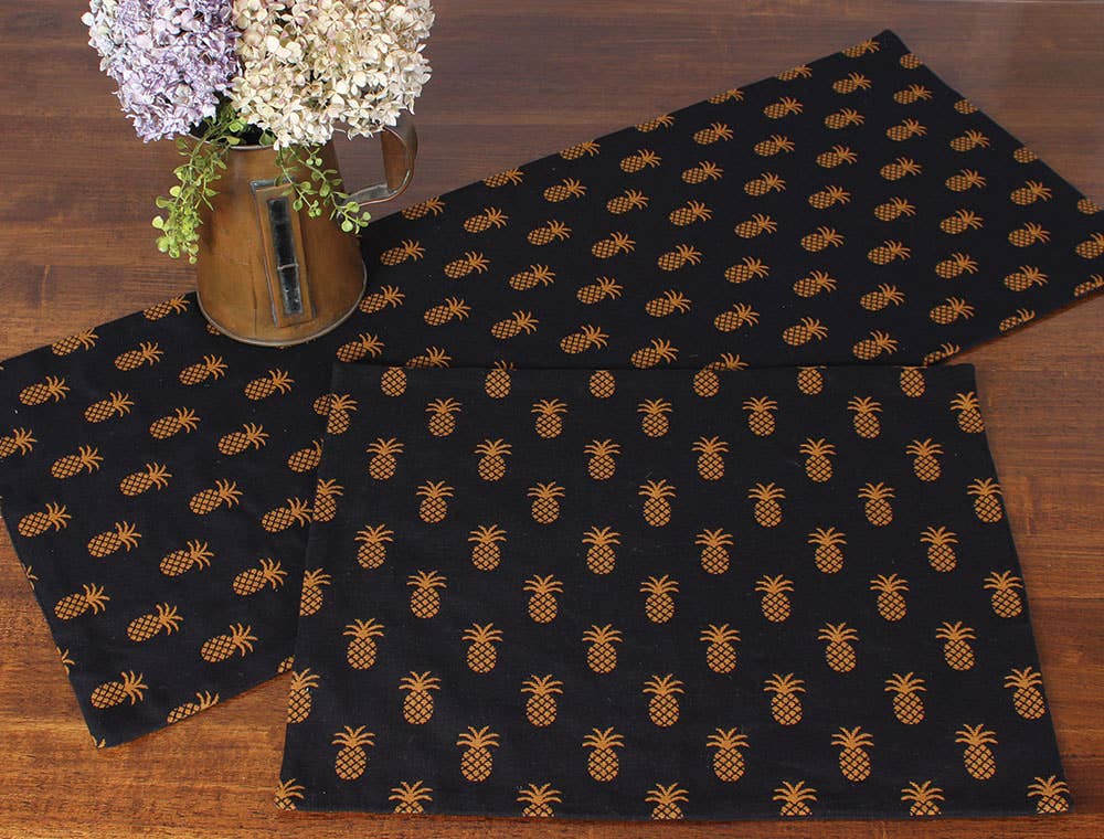 Pineapple Town Black Placemat - Home Collections by Raghu