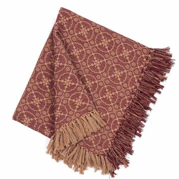 Barn Red-Tan Marshfield Jacquard Afghan - Home Collections by Raghu