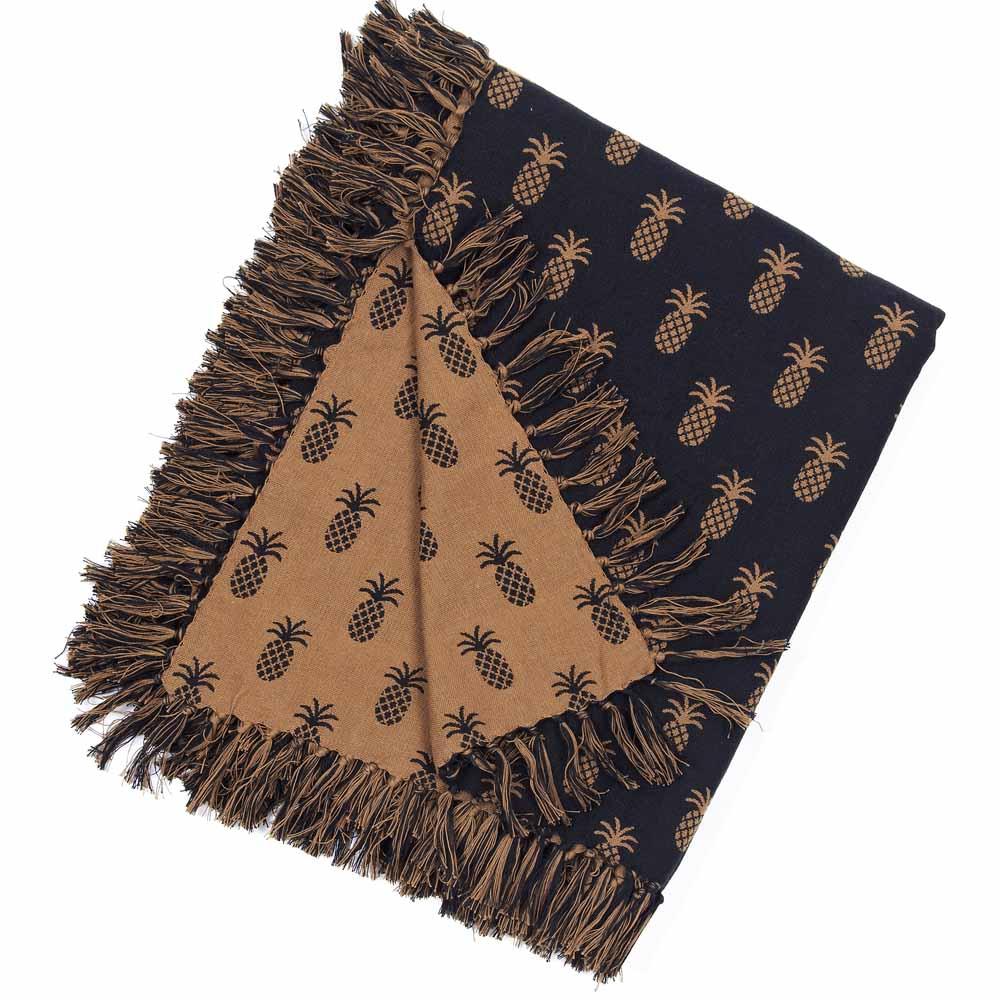 Black - Mocha Pineapple Jacquard Afghan - Home Collections by Raghu