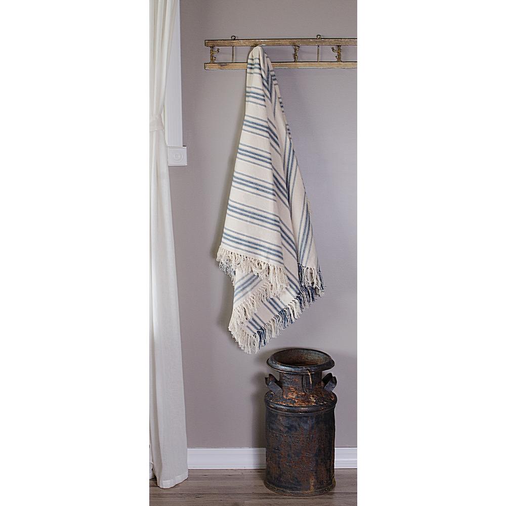 Colonial Blue-Cream Grain Sack Stripe Afghan - Home Collections by Raghu