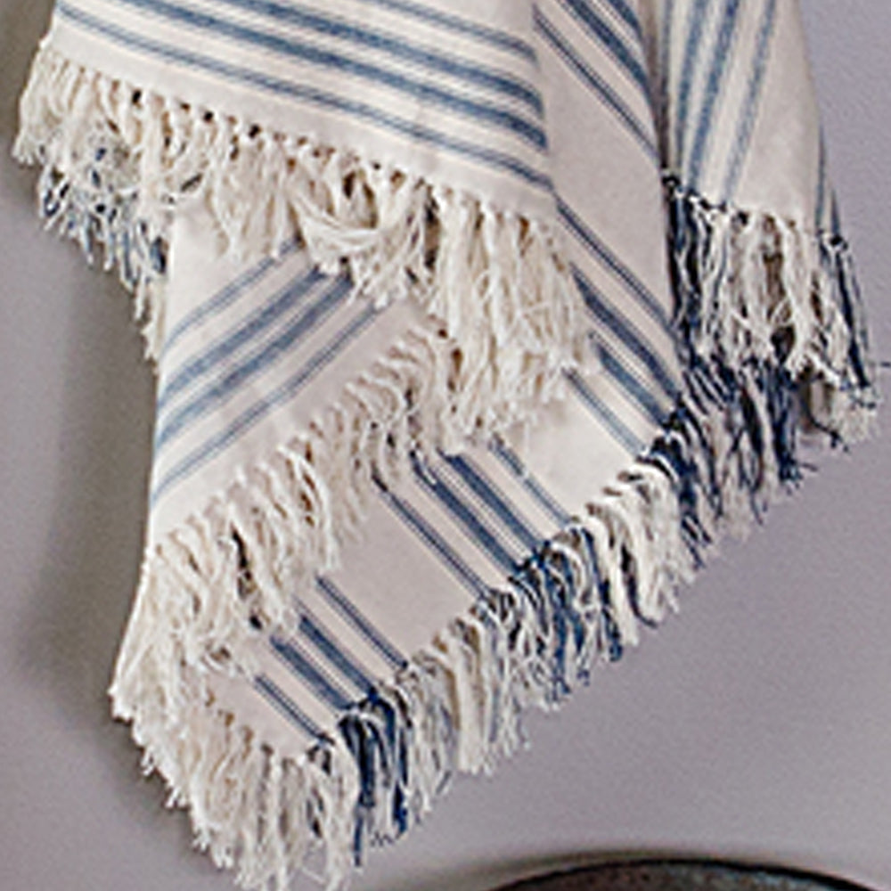 Colonial Blue-Cream Grain Sack Stripe Afghan - Home Collections by Raghu