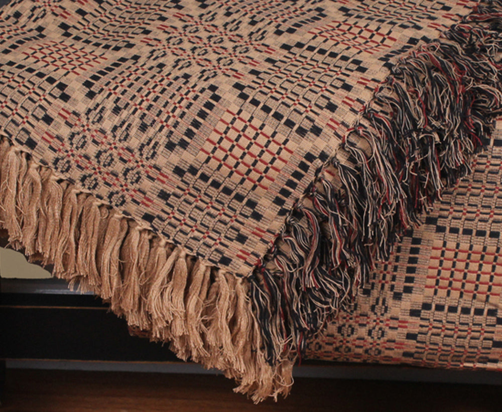 Trenton Jacquard Nutmeg Black Red Afghan  - Home Collections by Raghu