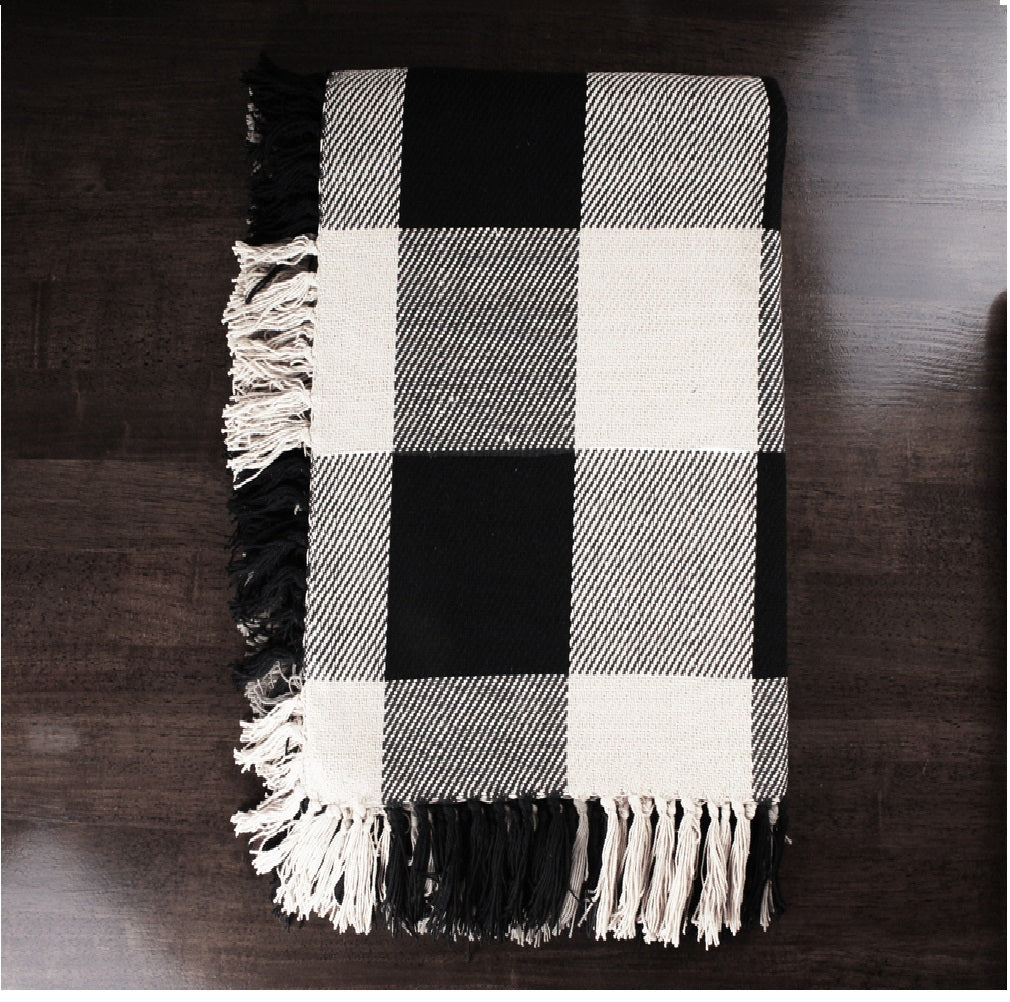 Buffalo Check Black - Buttermilk Afghan  - Home Collections by Raghu